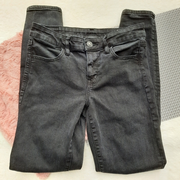AEO American Eagle Hi Rise Jegging Distressed Knees Skinny Jeans Faded Black - Picture 5 of 9